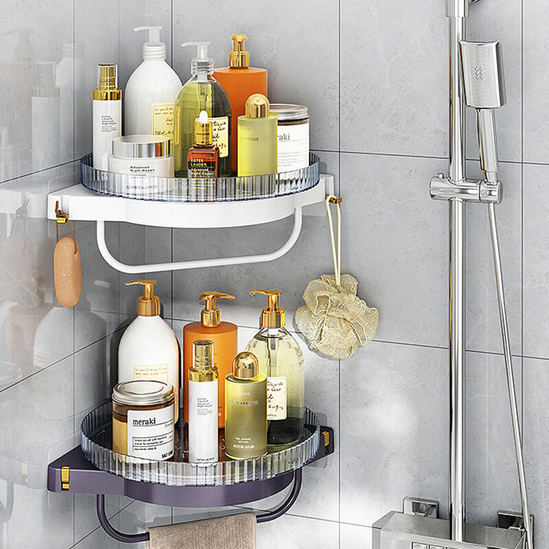 Estante de almacenamiento de esquina para baño, estante giratorio montado en la pared, soporte para champú, accesorios de baño, organizador de cosméticos