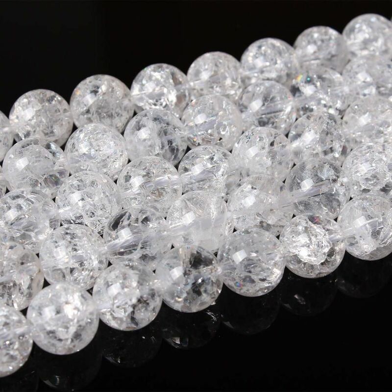 Batu Permata Kristal Retak Alami 6 8 10 12Mm Bulat Putih Kuarsa Manik-manik Longgar Aksesori untuk Kalung Gelang DIY Membuat Perhiasan