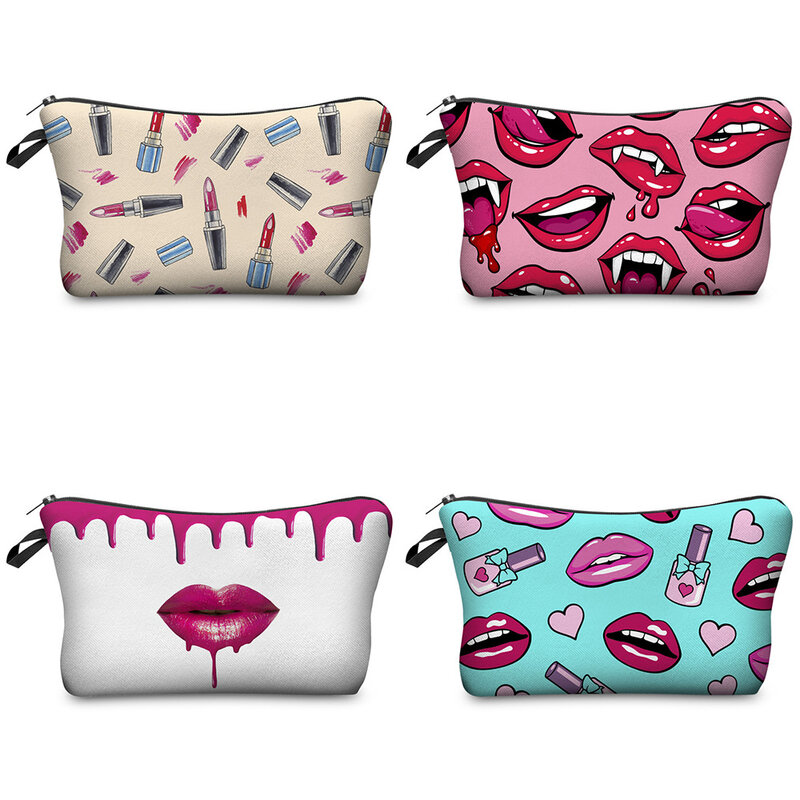 YIMUSENX-Bolsa de cosméticos con impresión Digital 3D, bolso Sexy con mango para labios, gran capacidad, fácil de llevar, portátil, moda europea