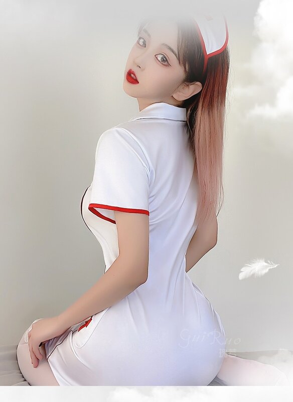 Lencería erótica Sexy con escote en V y cremallera ajustada, ropa de enfermera, Cosplay, conjunto de uniforme Sexy