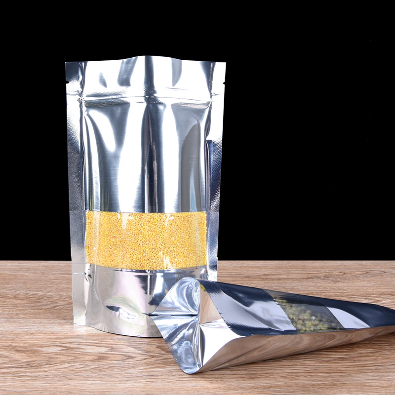 Bolsa de almacenamiento de papel de aluminio para alimentos secos, bolsa de almacenamiento de café en polvo, dulces con ventana transparente, 100 piezas