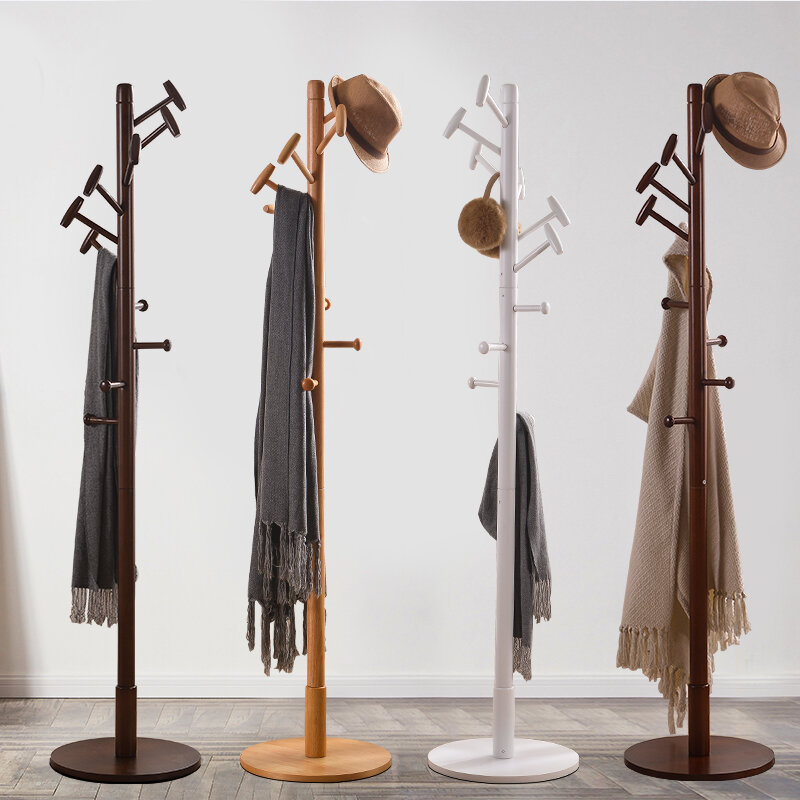 Kingyee montado cabides de madeira chapéu casaco exibição piso em pé rack 10 ganchos roupas cabide quarto organizador