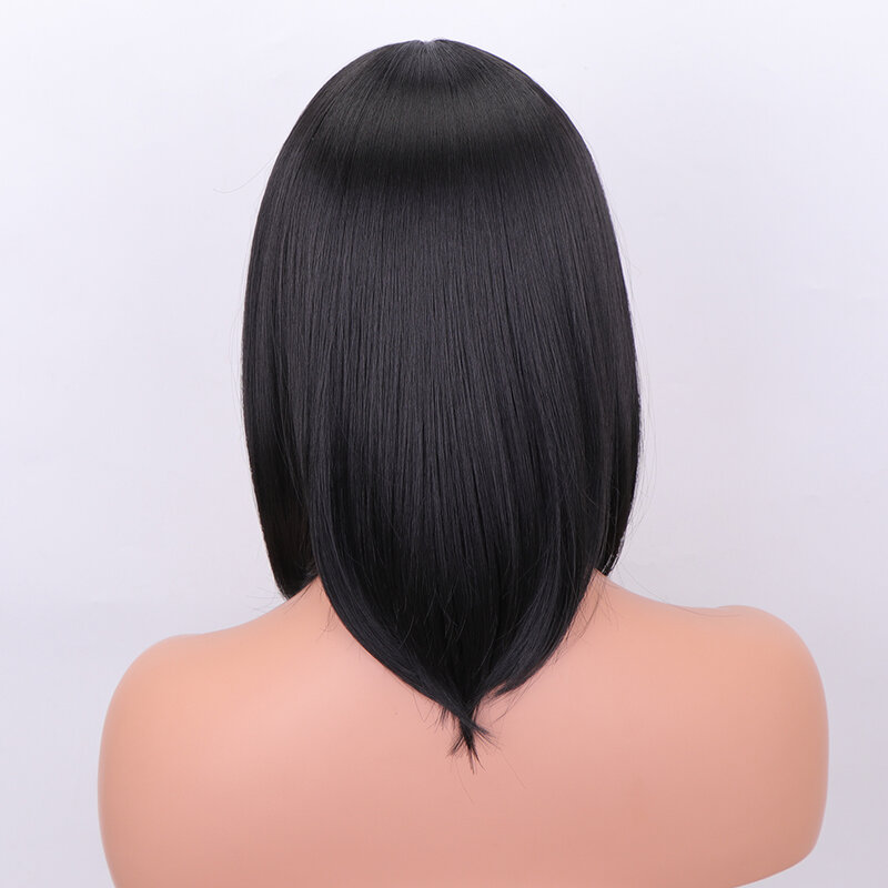 JUNSI HAIR Short Straight Bob Hairline Lace Wig for Women Synthetic Heat Resistant Natural Cosplay Hair