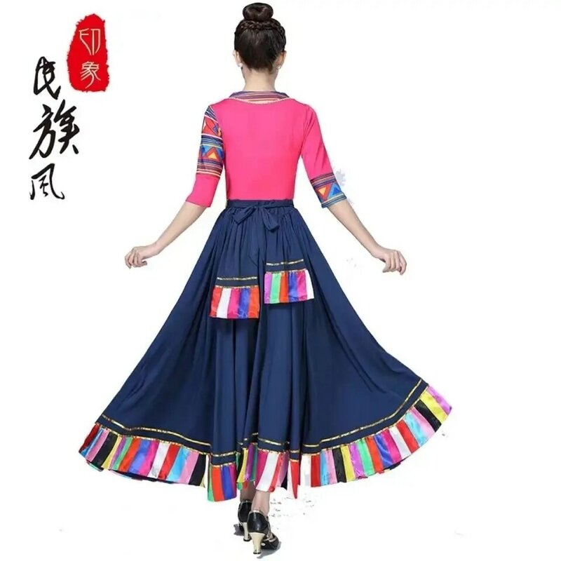 Costume tradizionale cinese Stage Dance Wear costumi Folk Performance Festival abito tibetano gonne lunghe per le donne che ballano