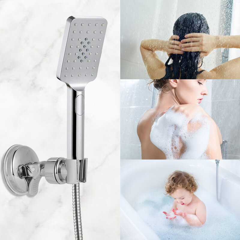 Soporte de cabezal de ducha ajustable Universal, soporte de ventosa de rotación, Riel de ducha chapado completo, soporte de cabezal de baño