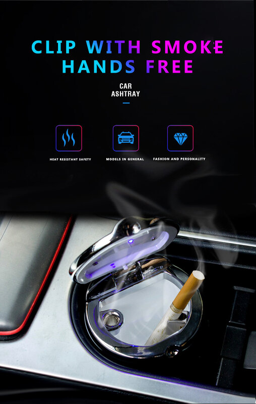 Luckybobi akcesoria samochodowe przenośna lampa LED popielniczka samochodowa uniwersalny uchwyt na walec papierosowy Car Styling 2021