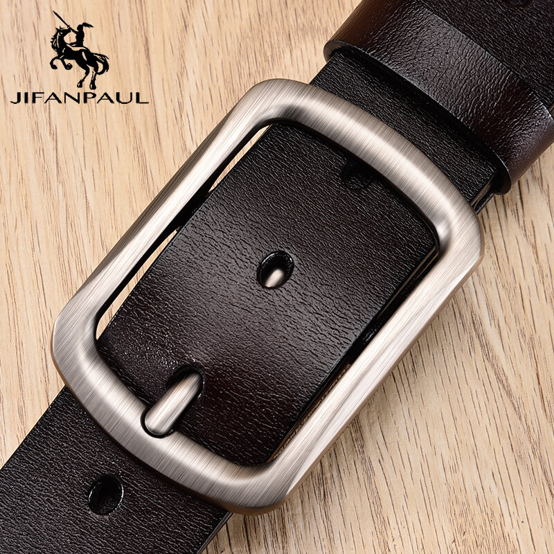 Jifanbull-حزام جلد أصلي للرجال ، نمط ريترو ، مشبك دبوس ، نمط عمل ، كلاسيكي