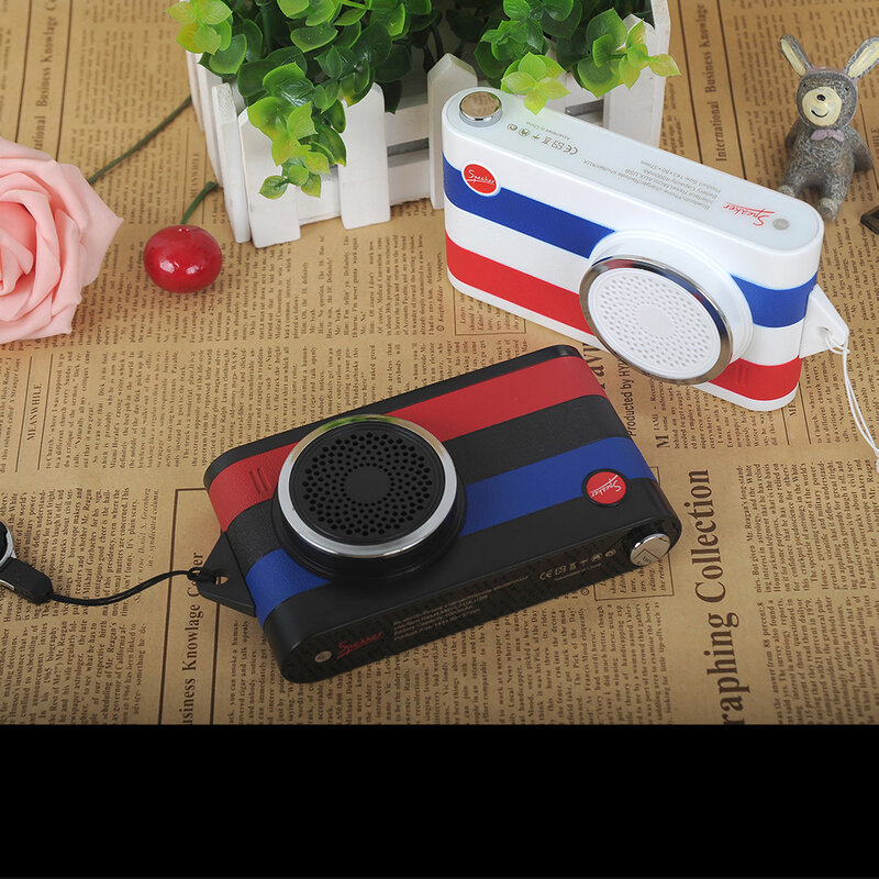 Novo mini bluetooth alto-falante retro forma da câmera suporte power bank telefone música portátil sem fio subwoofer