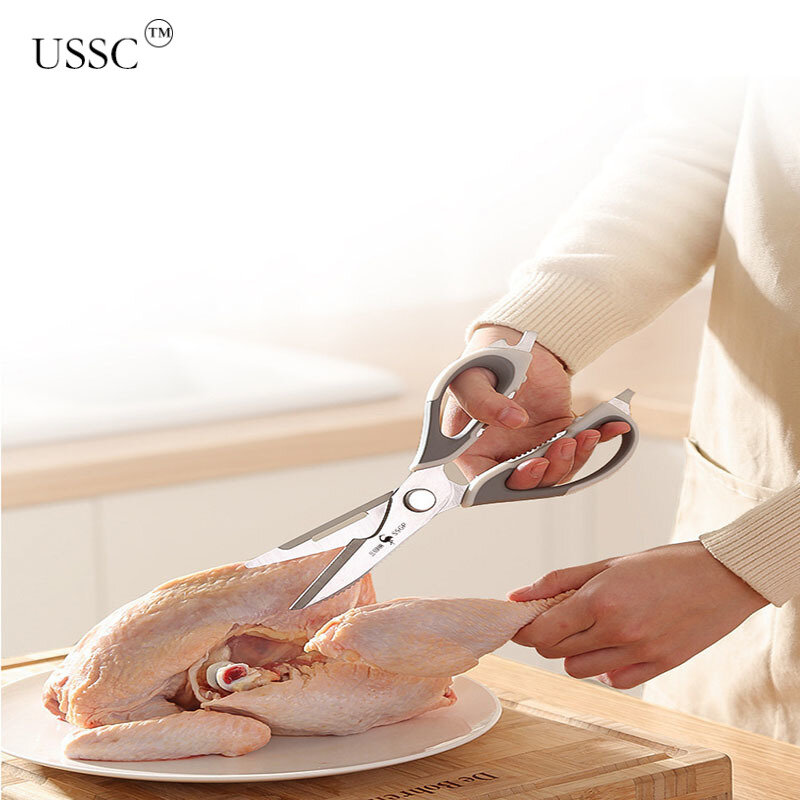 USSC-Tijeras de cocina desmontables para el hogar, acero inoxidable, alimentos de mariscos, tijeras de hueso de pollo fuerte multifuncional HZ009