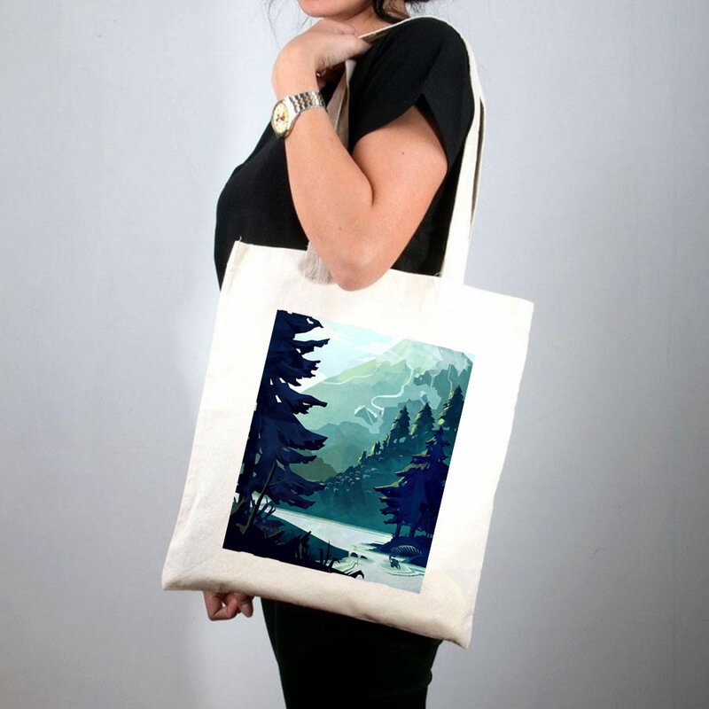 2021 сумка-шоппер Call of the горы печать сумка-тоут для женщин Harajuku сумка для покупок через плечо; Сумка-шоппер леди Сумки-холсты