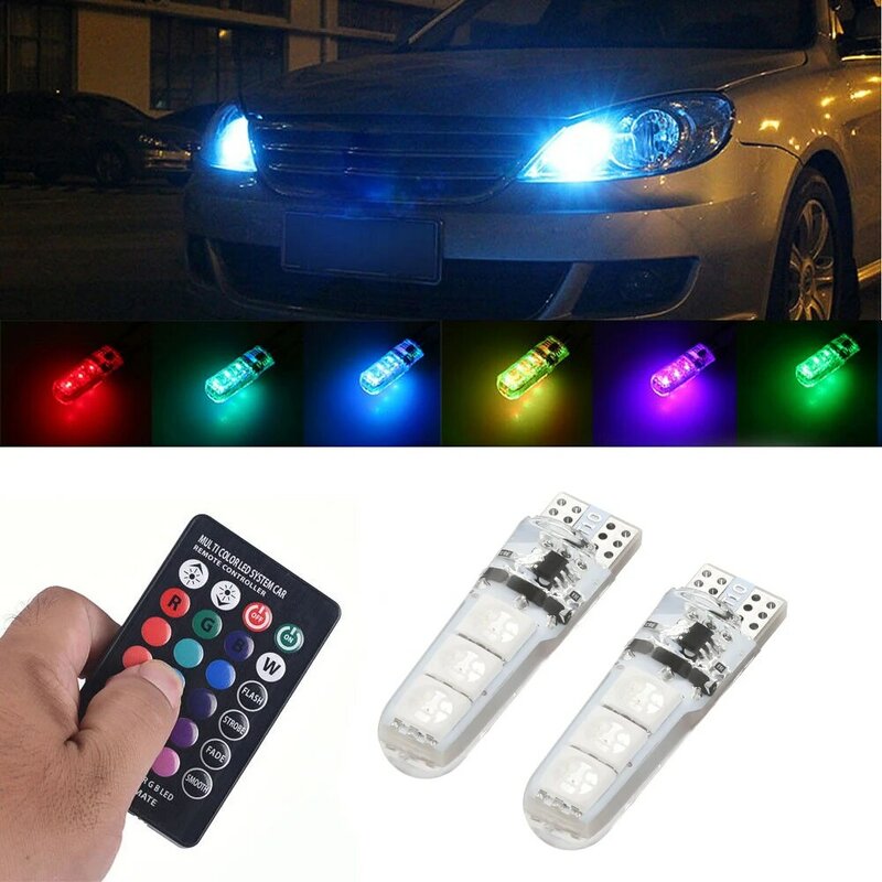 Bombilla Led RGB con control remoto para coche, luz de lectura para cúpula de automóvil, lámpara de cuña, T10, W5W, 194, 168, W5W, 5050, 6SMD