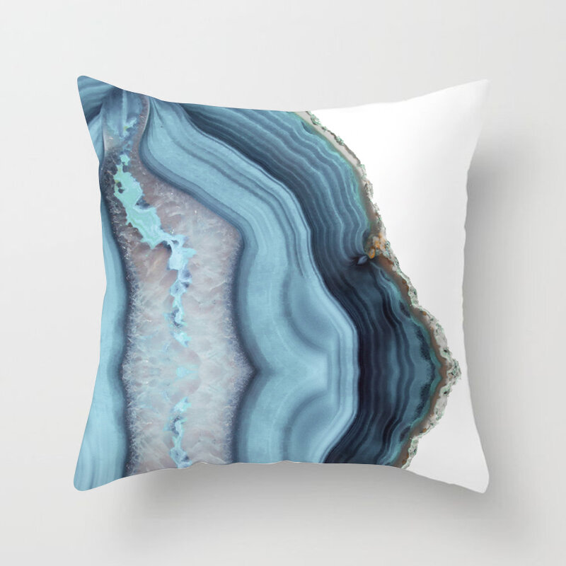 Blue Throw Pillow Case Agate Mable Geometry Flora Cushion Covers for Home Sofa Chair Decorative Pillowcases Set