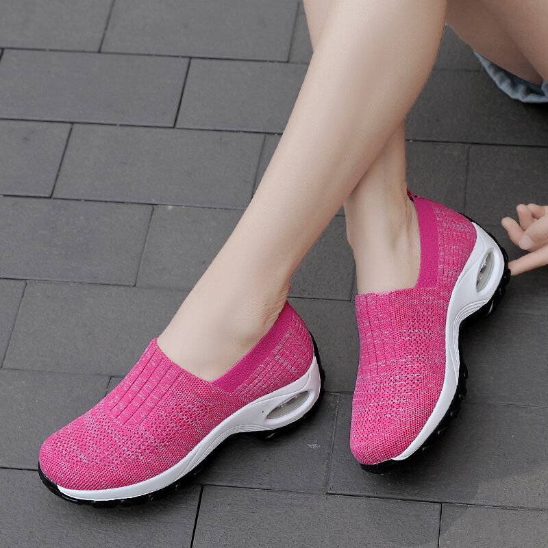 Zapatos de calcetín con plataforma para mujer, zapatillas informales a la moda con cojín de aire, de diseñador, de malla transpirable, para caminar