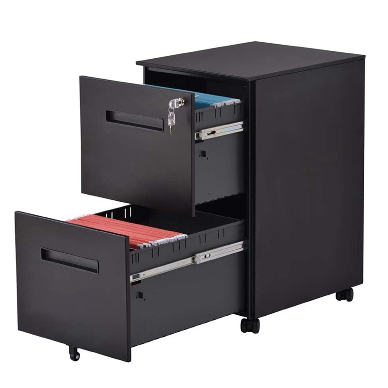 Черный запираемый металлический шкаф с 2 выдвижными ящиками, подставка под стол, полностью собранная офисная мебель