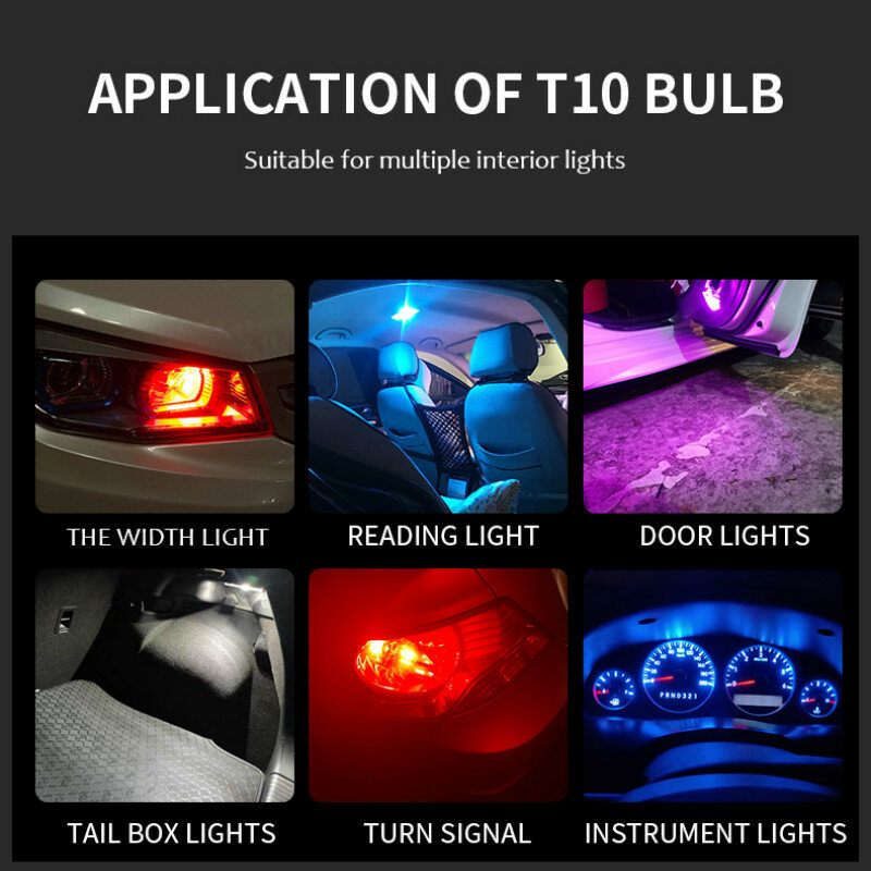 Bombilla LED Cob W5W 194 T10 para coche, luz blanca, verde, azul, roja, cuña para placa de matrícula, 10 piezas, 3000K, 6000K, 12V