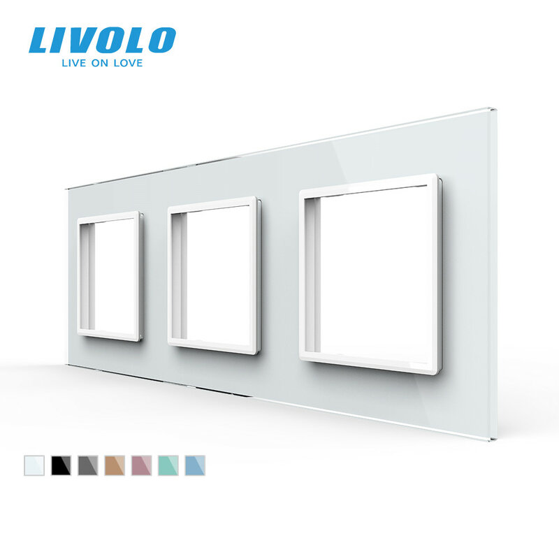 Livolo — Panneau en verre, cristal triple pour prise de commutateur mural, perle blanche, disponible en 4 couleurs, prise standard UE,