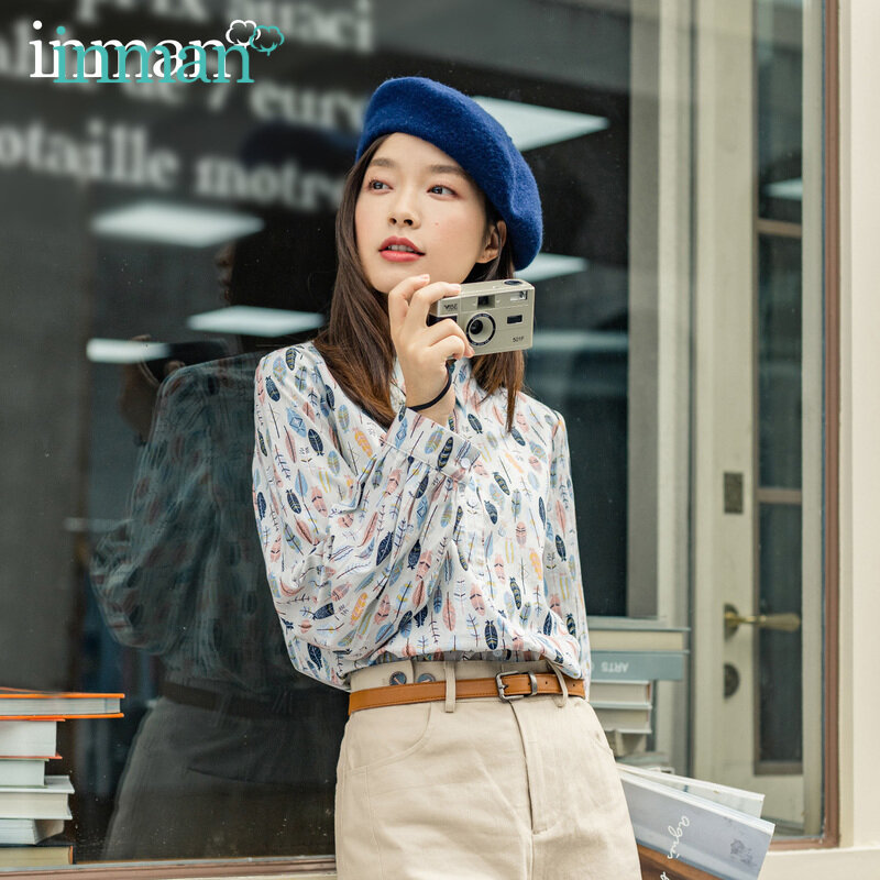 INMAN-camisa Vintage con estampado Floral para mujer, Blusa de manga larga con botones y cuello vuelto, para Otoño e Invierno