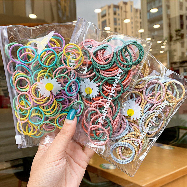 100Pcs/Set Girls Candy Color Hair Bands Girls Hair Accessories Elastic Rubber Band Hair band Children Ponytail Holder Bands