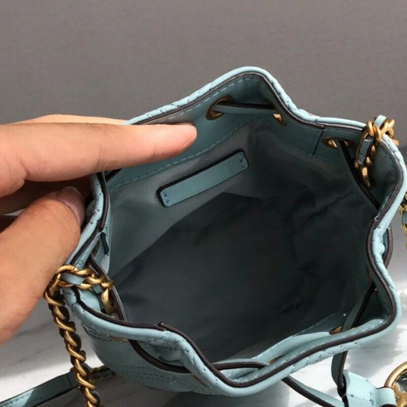 Luxury Women's Handbag Real Leather Shoulder Messenger Bags Mini Bucket Bag Round Drawstring Bags Design Branded Bags Chain Bags