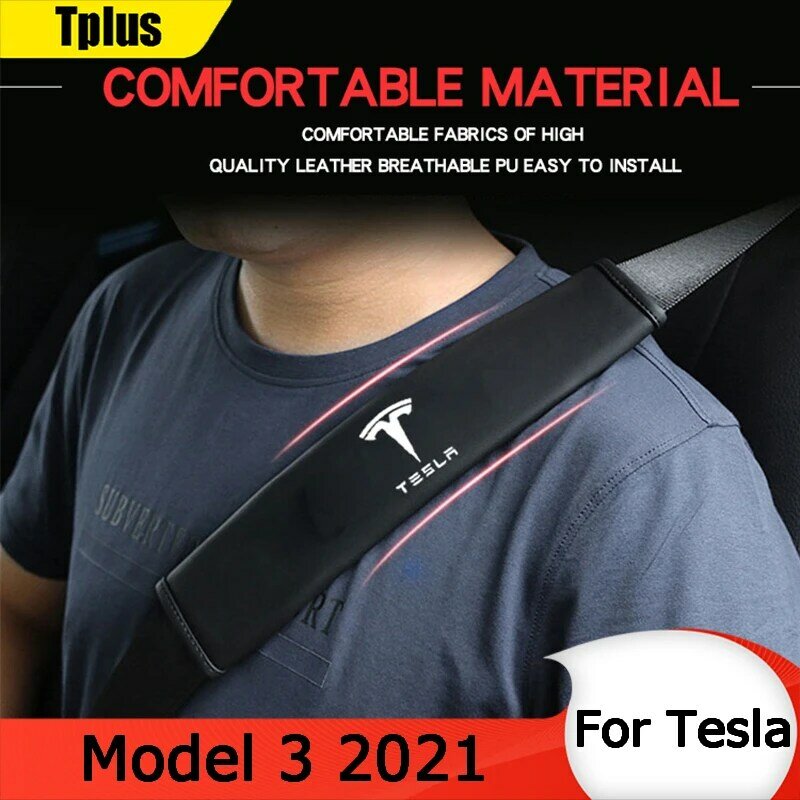Tplus cinto de segurança alça de ombro almofada para tesla modelo 3 2021 capa de assento do carro protetor cinto modelagem acessórios modelo três