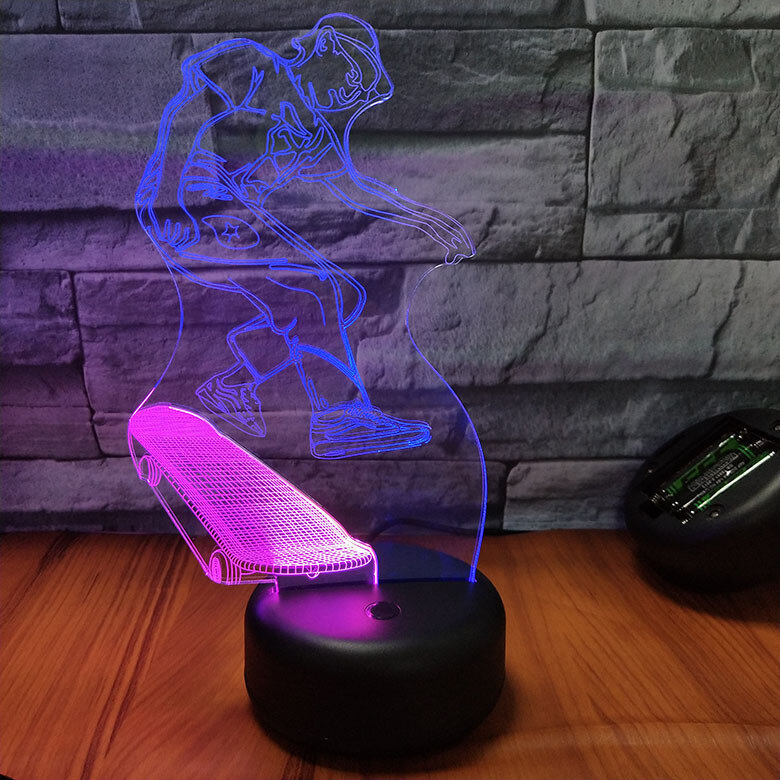 สเก็ตบอร์ด3D LED อะคริลิค Night Light บาร์ห้องนอน Decor 7สีเปลี่ยนภาพลวงตาตารางโต๊ะโคมไฟเด็กของขวัญ