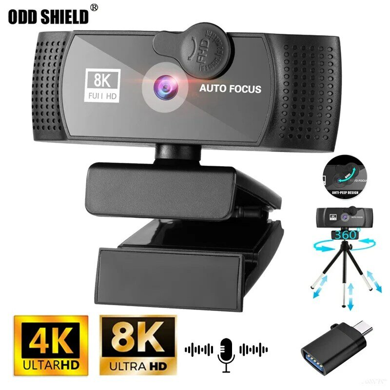 Cámara Web 8K 4K 1k Full HD con micrófono, enchufe USB, para PC, Mac, portátil, de escritorio, YouTube, Skype