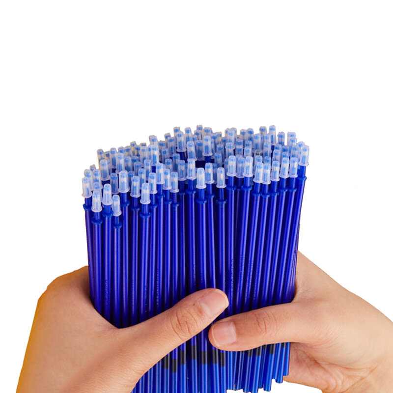 100 unids/set bolígrafo borrable recargable varilla 0,5mm azul/negro/rojo tinta pluma de Gel lavable manija para la escuela material de escritura para oficina papelería