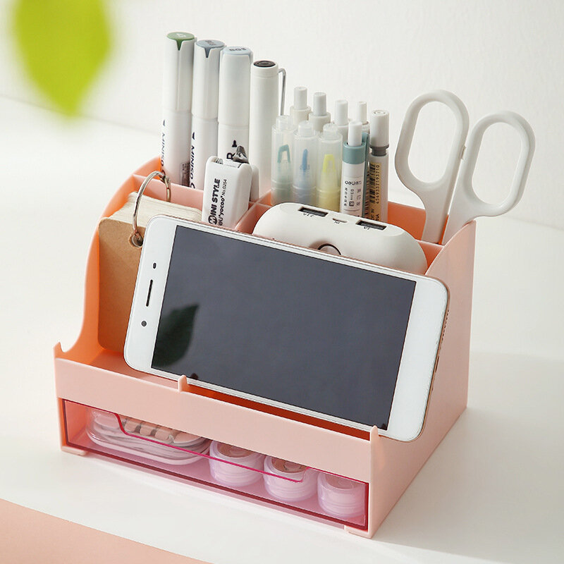 Kotak Penyimpanan Makeup Desktop Laci Alat Tulis Siswa Kreatif Meja Rias Kantor Penyimpanan Plastik Tempat Pena Organizer