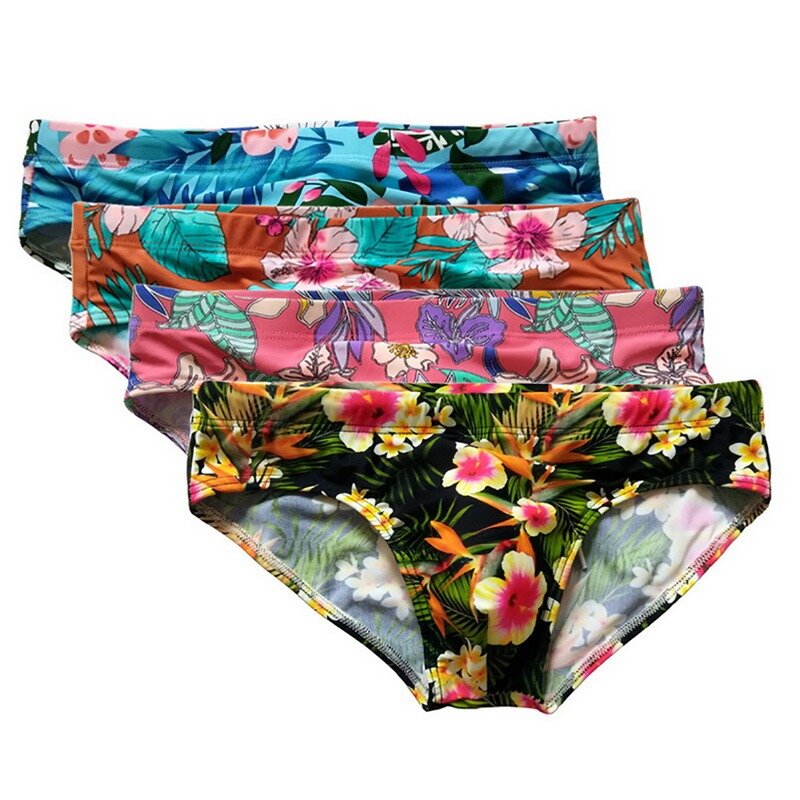 Men Swimwear Push Up Low Rise Swimming Briefs Mens Sexy Flower Print Swim Trunks Beach Shorts Surffing Bathing Suits Beachwear