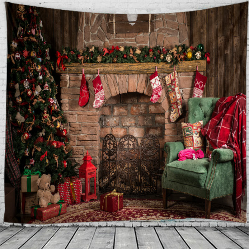 Tapiz de árbol de Navidad colgante de pared, chimenea de Navidad para casa, decoración para el hogar, tapices de árbol de Navidad de gran tamaño