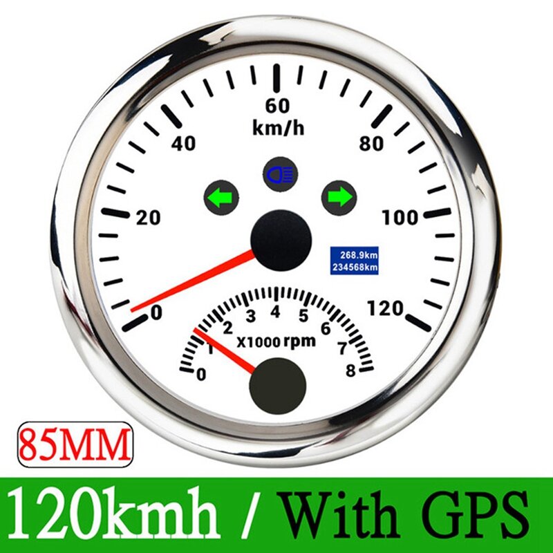 2-in-1 85MM Marine GPS Tachometer 0-200KMH Speedometer 0-8000RPM with Red Backlight for Marine Trucks Yacht