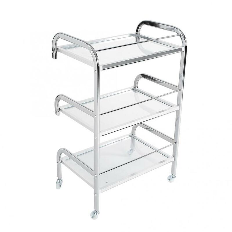 Professional Electroplated Tempered Glass Rolling Wheel Storage Rack Trolley Cart  Hair Salon Trolley
