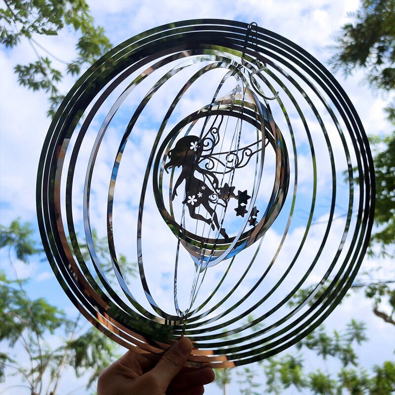 Mulino a vento in acciaio inossidabile con carillon a vento a farfalla con gancio cinetico 3D rotante a forma rotonda pendente a vento appeso decorazioni per la casa