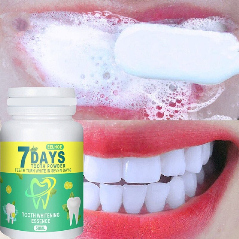 7 giorni sbiancamento dei denti in polvere rimuovi fumo giallo caffè tè macchia illumina i denti alito fresco igiene orale strumento per la cura dentale 50g