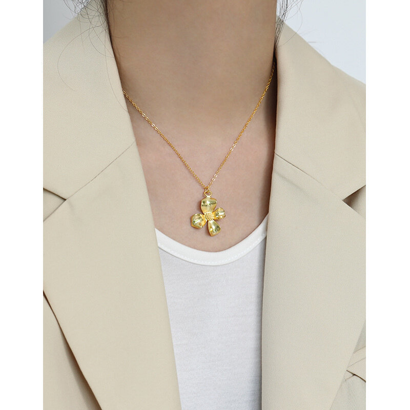 Liontin dan Kalung Perak Murni 925 S'STEEL untuk Wanita Pesona Pribadi Minimalis Perhiasan Bagus Bunga Sederhana Baru