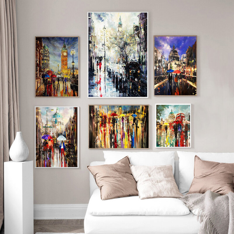 Nordic Abstract landscape oil painting city street view graffiti art poster canvas painting living room home decoration mural