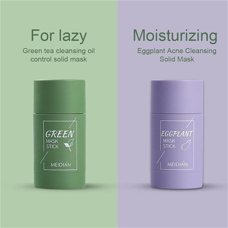 Green Tea Cleansing Mask Purifying Clay Stick Mask Oil Control Skin Care Anti-Acne Eggplant Remove Blackhead Mud Mask 40g