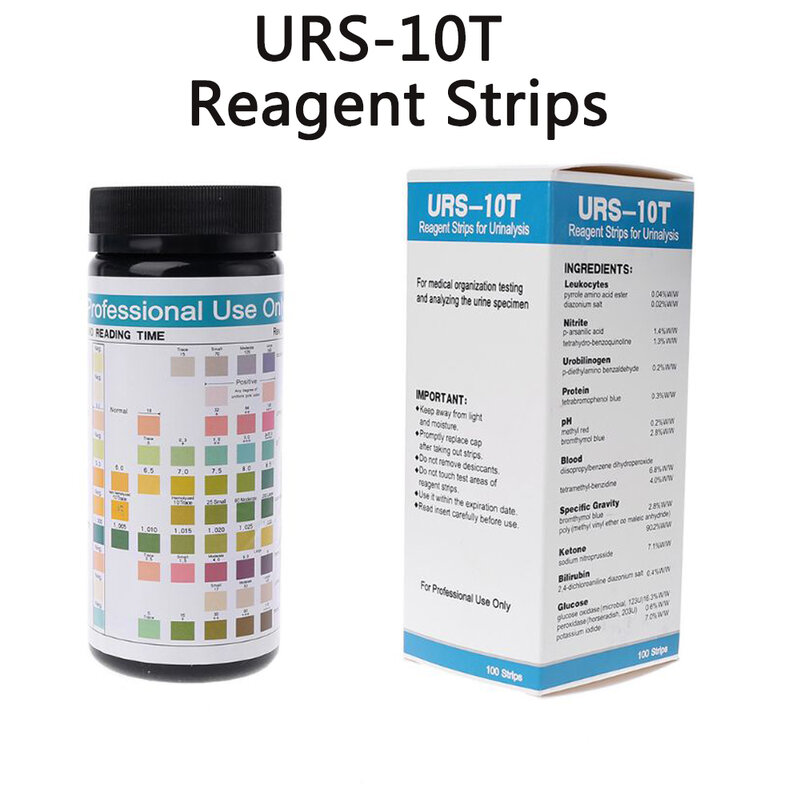 100Pcs/Botol URS-10T Reagen Strip Kemih Keton Kertas Uji PH Darah Keton Glukosa Mengukur Garis Urinalisis Urin Analyser