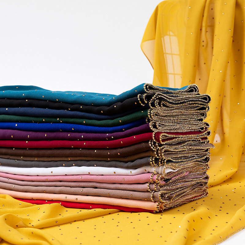 คุณภาพสูงชีฟองผ้าพันคอผู้หญิงสีเพชรผ้าพันคอผ้าพันคอออกแบบแบรนด์หรูผ้าพันคอผ้าคลุมไหล่...