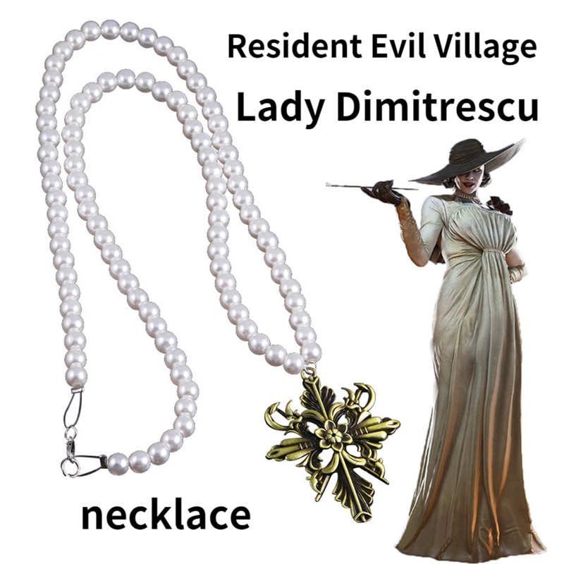 Gra Resident Village Evil 8 Lady Dimitrescu Cosplay naszyjnik Vampire akcesoria do kostiumów kostium na Halloween dla kobiet