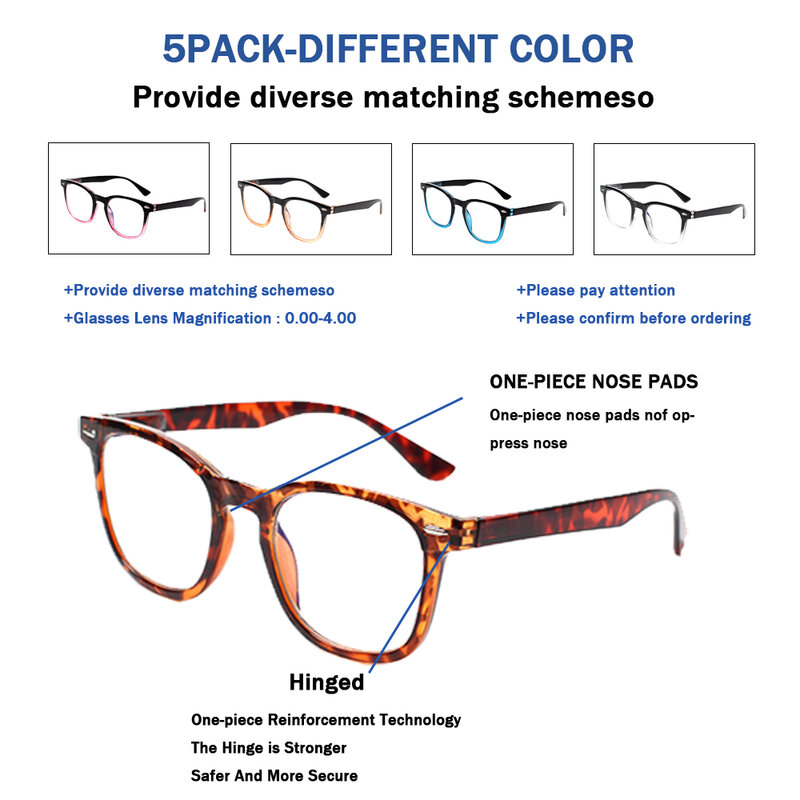 Henotin – lunettes classiques anti-lumière bleue, verres d'ordinateur pour hommes et femmes, à lecteur Anti-UV, dioptrie + 1.0 + 2.0 + 3.0 + 4.0