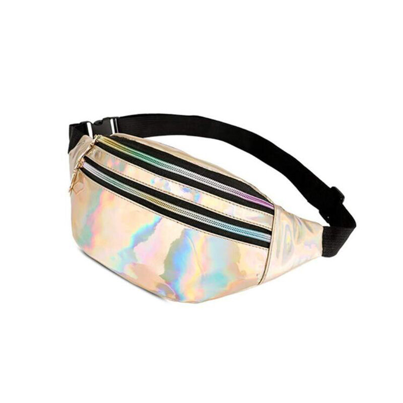 Uosc Holografische Fanny Pack Vrouwen Zilver Laser Bum Bag Reizen Shiny Taille Zakken Mode Meisjes Roze Leer Hologram Hip Bag