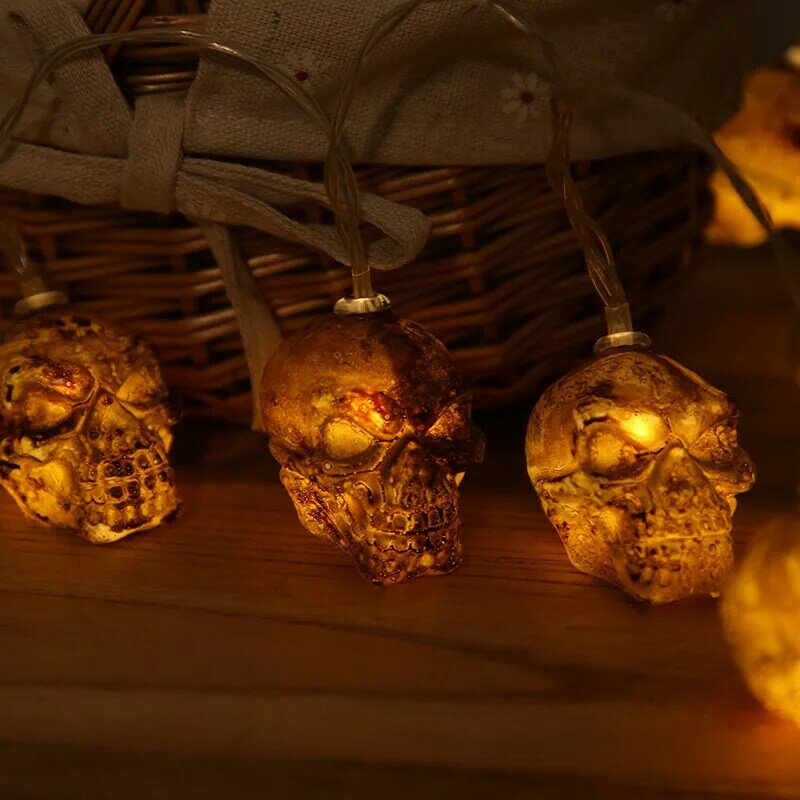 Guirlande lumineuse à LED avec télécommande, 4.5M, lanterne citrouille, lumière fantôme, crâne, Halloween, décorations clignotantes