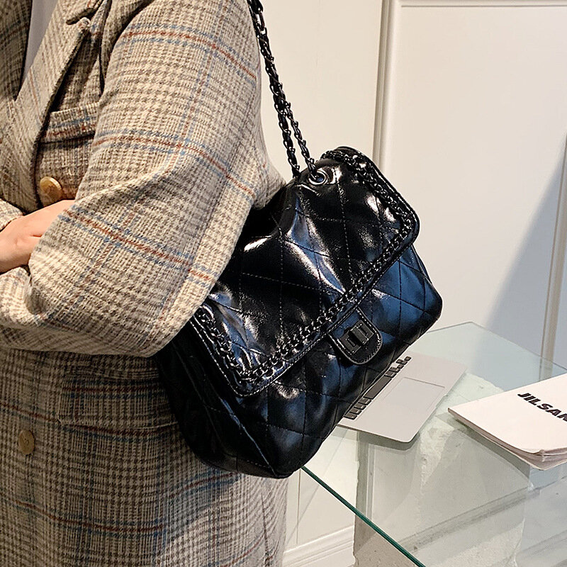 Bolsa de ombro para as mulheres 2021 nova laca couro rhombu xadrez corrente praça crossbody saco moda designers luxo mensageiro bolsa
