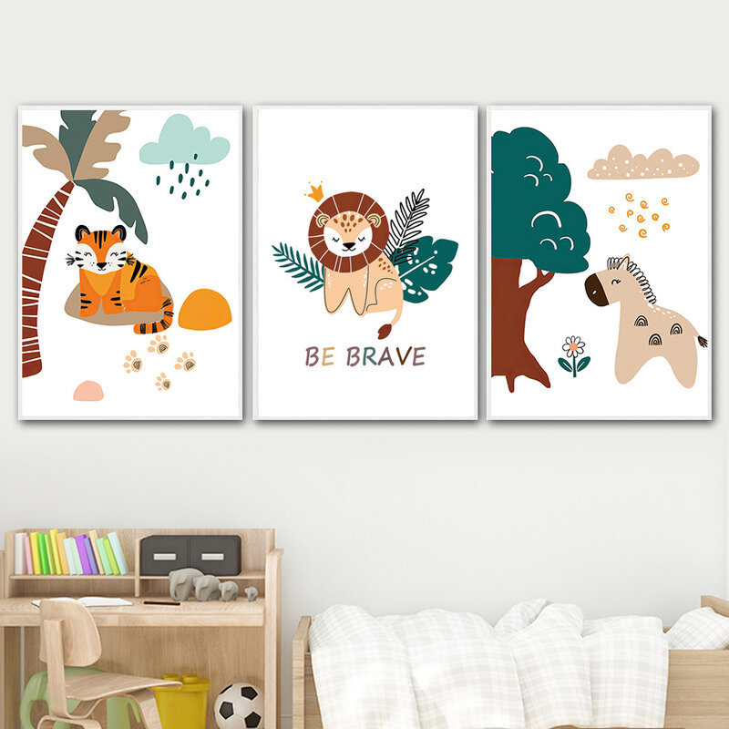 Lion Giraffe Tiger Rainbow Nursery Animal Wall Art Canvas Painting Nordic Posters And Print Wall Pictures Kids Baby Room Decor