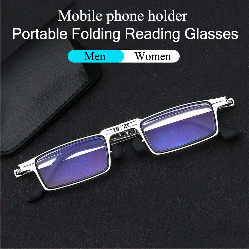 ใหม่ผู้ถือโทรศัพท์มือถือแบบพกพาแว่นตาอ่านชายแฟชั่นพับ Anti-Reflective Ultra-Light Hyperopia แว่นตา + 2.5