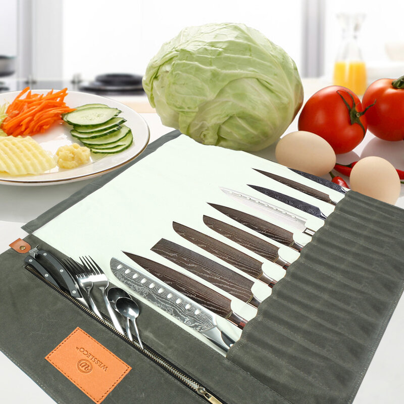 WESSLECO سكين الطاهي حقيبة لفة حقيبة حمل حقيبة المطبخ الطبخ المحمولة دائم سكين تخزين جيوب