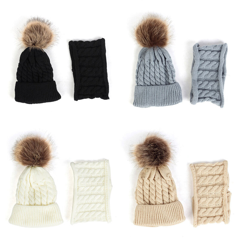 2 pçs diário bonito outono inverno bebê crianças quente fio de lã presente listrado roupa macia lenço chapéu conjunto unissex malha