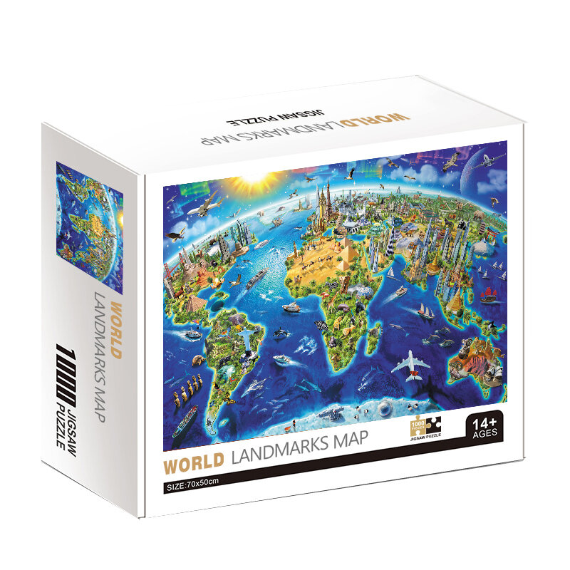 1000 peças de papelão branco mundo marco mapa quebra-cabeça adultos auto-liberando brinquedos família jogos de tabuleiro crianças presentes diy