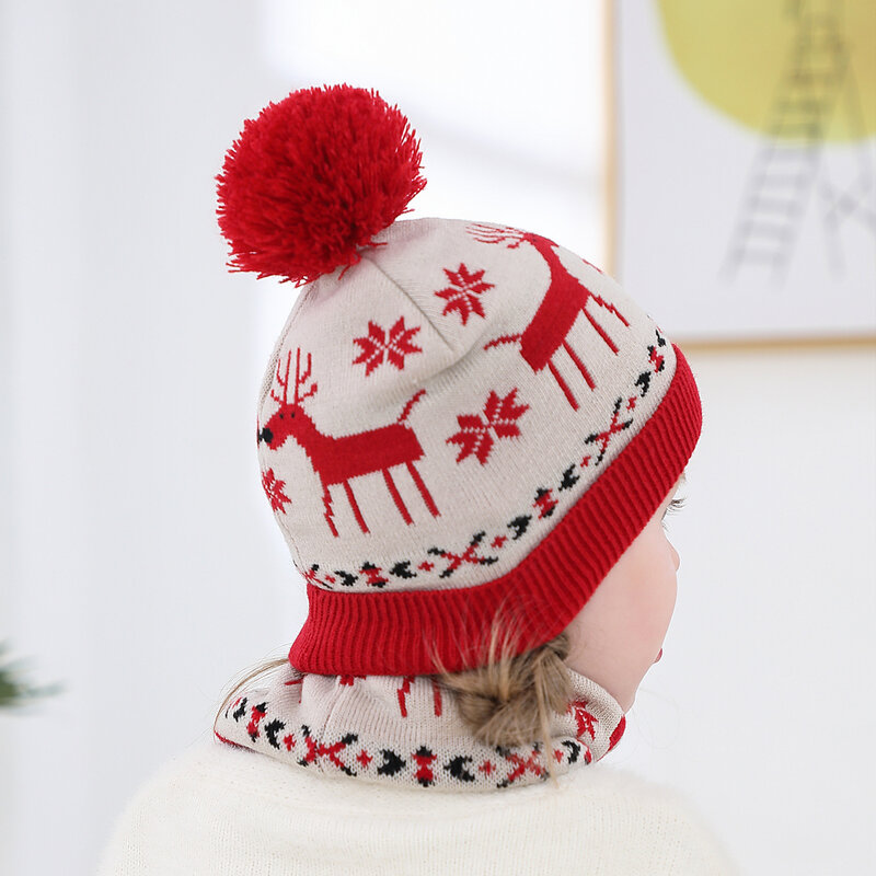 어린이 겨울 따뜻한 니트 스카프 Beanies Hat Set Kids 두꺼운 양모 크리스마스 Fawn Cap Neck Collar 아기 소녀 소년을위한 크리스마스 선물